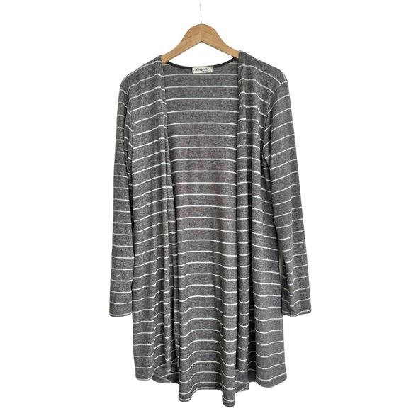 Ginger G Long Striped Open Front Cardigan Sweater Gray & White Size Small - Picture 4 of 11